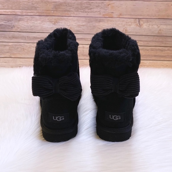 UGG Mini Bailey Corduroy Bow Boots In Black - Picture 2 of 8